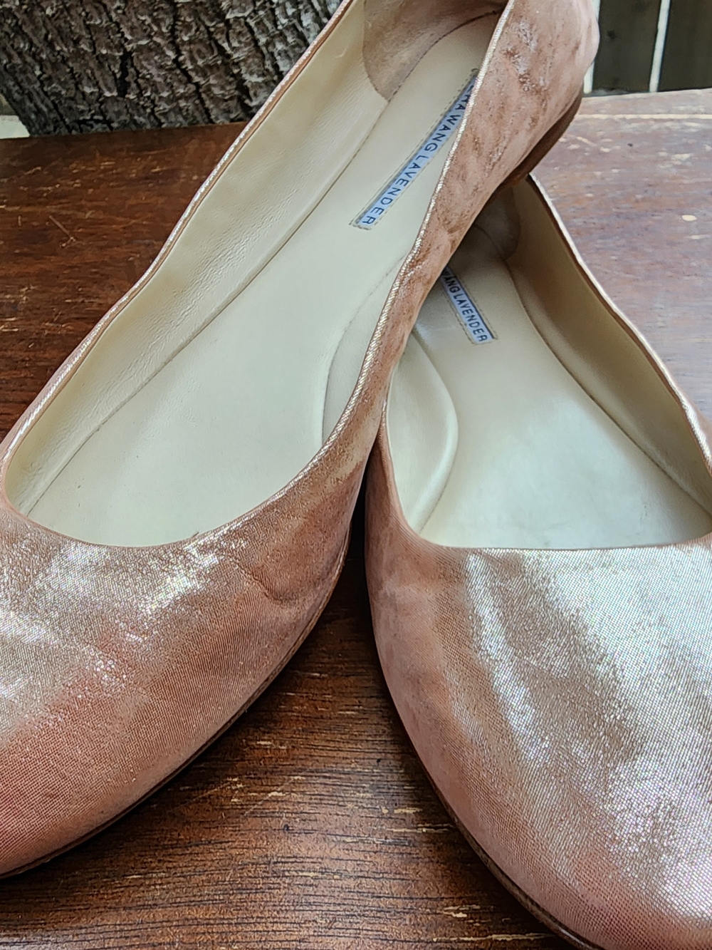 Vera Wang Lavender Label Metallic Blush Pink Shimmer Leather Ballet Flats